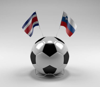 Costa-Rica - Slovenya Futbol Bayrakları, Beyaz Arkaplan - 3D Render