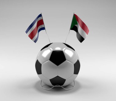 Kosta Rika - Sudan Futbol Bayrakları, Beyaz Arkaplan - 3D Render