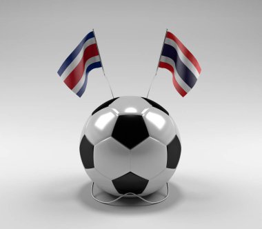Kosta Rika - Tayland Futbol Bayrakları, Beyaz Arkaplan - 3D Render