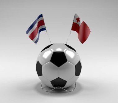 Kosta Rika - Tonga Futbol Bayrakları, Beyaz Arkaplan - 3D Render