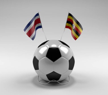 Kosta Rika - Uganda Futbol Bayrakları, Beyaz Arkaplan - 3D Render