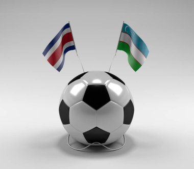 Kosta Rika - Özbekistan Futbol Bayrakları, Beyaz Arkaplan - 3D Render