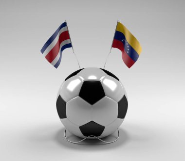 Kosta Rika - Venezuela Futbol Bayrakları, Beyaz Arkaplan - 3D Render