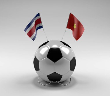 Kosta Rika - Vietnam Futbol Bayrakları, Beyaz Arkaplan - 3D Render