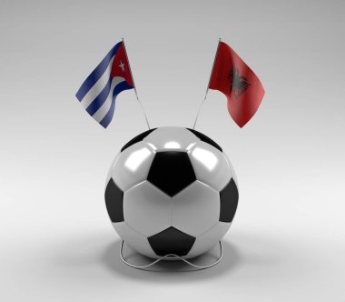 Küba - Arnavutluk Futbol Bayrakları, Beyaz Arkaplan - 3D Hazırlama