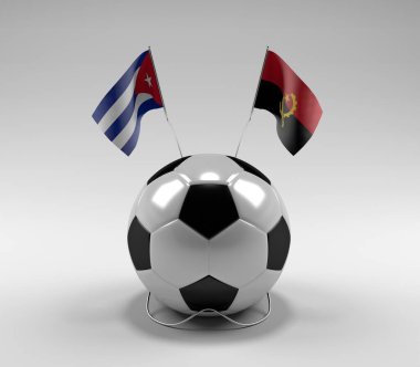 Küba - Angola Futbol Bayrakları, Beyaz Arkaplan - 3D Render