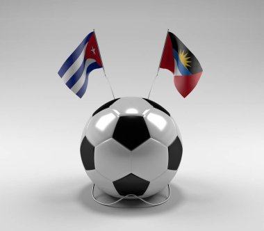 Küba - Antigua ve Barbuda Futbol Bayrakları, Beyaz Arkaplan - 3D Render