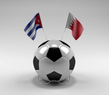 Küba - Bahreyn Futbol Bayrakları, Beyaz Arkaplan - 3D Render