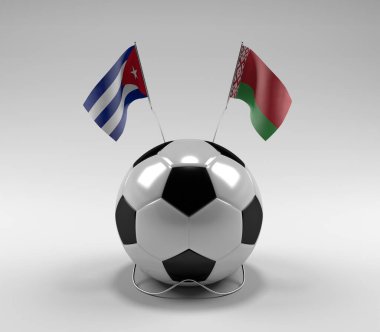 Küba - Belarus Futbol Bayrakları, Beyaz Arkaplan - 3D Render