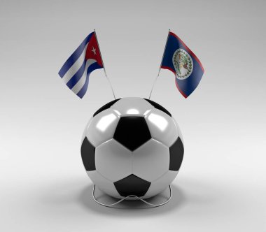 Küba - Belize Futbol Bayrakları, Beyaz Arkaplan - 3D Render