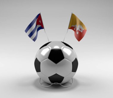 Küba - Bhutan Futbol Bayrakları, Beyaz Arkaplan - 3D Render