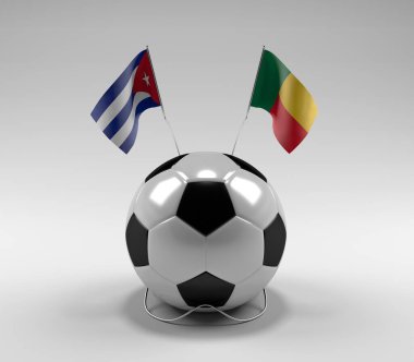Küba - Benin Futbol Bayrakları, Beyaz Arkaplan - 3D Render