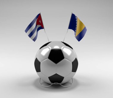 Küba - Bosna-Hersek Futbol Bayrakları, Beyaz Arkaplan - 3D Render