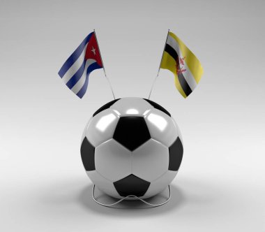 Küba - Brunei Futbol Bayrakları, Beyaz Arkaplan - 3D Render