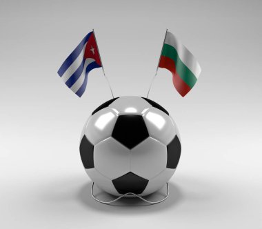 Küba - Bulgaristan Futbol Bayrakları, Beyaz Arkaplan - 3D Hazırlama