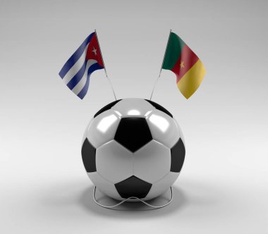 Küba - Kamerun Futbol Bayrakları, Beyaz Arkaplan - 3D Render
