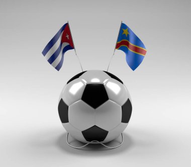 Küba - Kongo Demokratik Cumhuriyeti Futbol Bayrakları, Beyaz Arkaplan - 3D Render