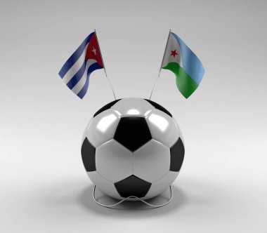 Küba - Cibuti Futbol Bayrakları, Beyaz Arkaplan - 3D Render