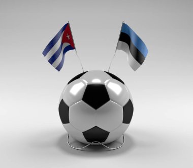 Küba - Estonya Futbol Bayrakları, Beyaz Arkaplan - 3D Render