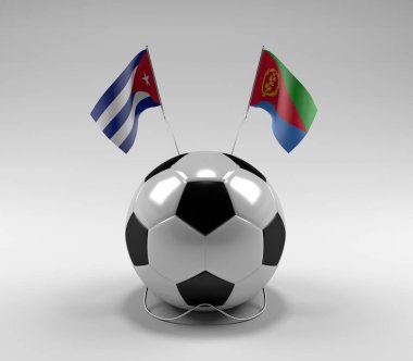 Küba - Eritre Futbol Bayrakları, Beyaz Arkaplan - 3D Render