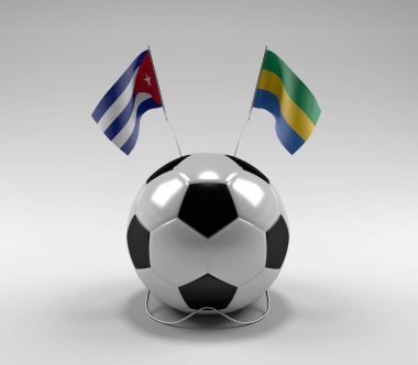 Küba - Gabon Futbol Bayrakları, Beyaz Arkaplan - 3D Render