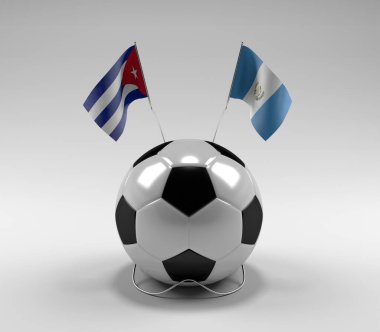 Küba - Guatemala Futbol Bayrakları, Beyaz Arkaplan - 3D Render