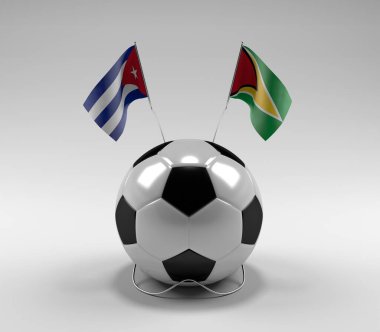 Küba - Guyana Futbol Bayrakları, Beyaz Arkaplan - 3D Render