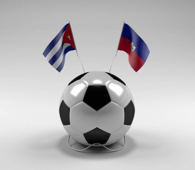 Küba - Haiti Futbol Bayrakları, Beyaz Arkaplan - 3D Render
