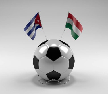 Küba - Macaristan Futbol Bayrakları, Beyaz Arkaplan - 3D Render