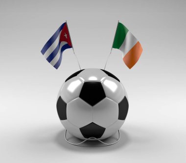 Küba - İrlanda Futbol Bayrakları, Beyaz Arkaplan - 3D Render