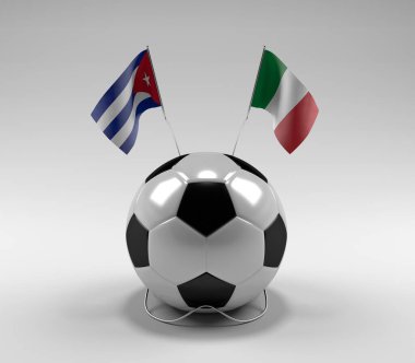 Küba - İtalya Futbol Bayrakları, Beyaz Arkaplan - 3D Render