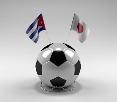 Küba - Japonya Futbol Bayrakları, Beyaz Arkaplan - 3D Render