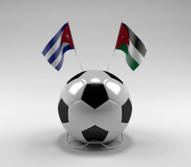 Küba - Ürdün Futbol Bayrakları, Beyaz Arkaplan - 3D Render