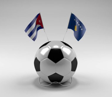 Küba - Kosova Futbol Bayrakları, Beyaz Arkaplan - 3D Hazırlama