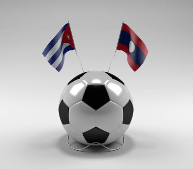 Küba - Laos Futbol Bayrakları, Beyaz Arkaplan - 3D Render