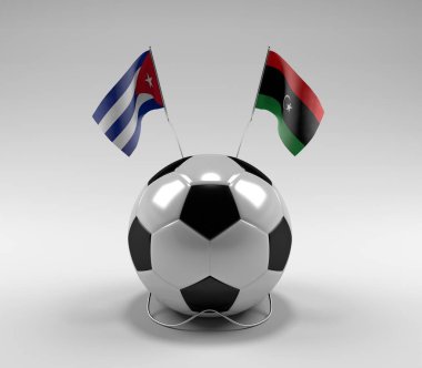 Küba - Libya Futbol Bayrakları, Beyaz Arkaplan - 3D Render