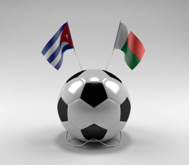 Küba - Madagaskar Futbol Bayrakları, Beyaz Arkaplan - 3D Render