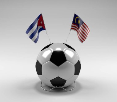 Küba - Malezya Futbol Bayrakları, Beyaz Arkaplan - 3D Render