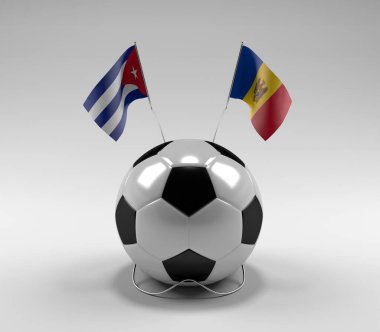 Küba - Moldova Futbol Bayrakları, Beyaz Arkaplan - 3D Render