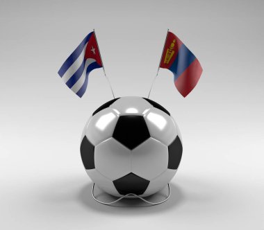 Küba - Moğolistan Futbol Bayrakları, Beyaz Arkaplan - 3D Render