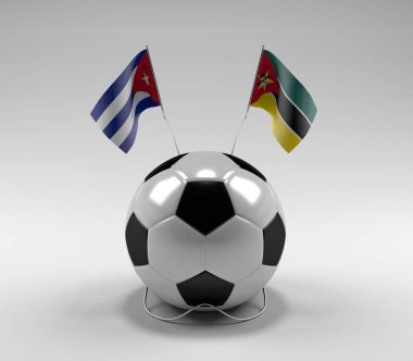 Küba - Mozambik Futbol Bayrakları, Beyaz Arkaplan - 3D Render