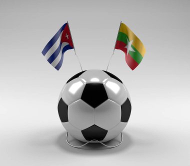 Küba - Myanmar Futbol Bayrakları, Beyaz Arkaplan - 3D Render