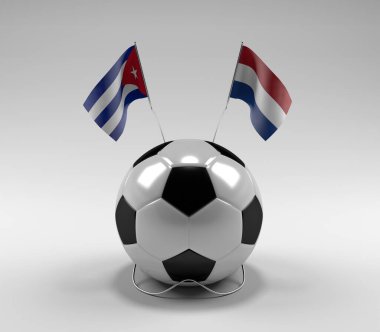 Küba - Hollanda Futbol Bayrakları, Beyaz Arkaplan - 3D Render
