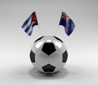 Küba - Yeni Zelanda Futbol Bayrakları, Beyaz Arkaplan - 3D Render