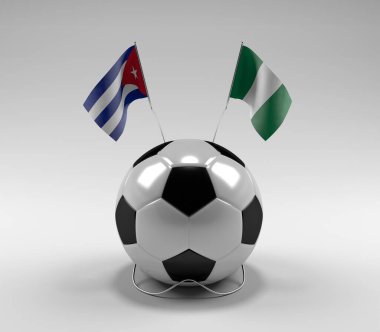 Küba - Nijerya Futbol Bayrakları, Beyaz Arkaplan - 3D Render