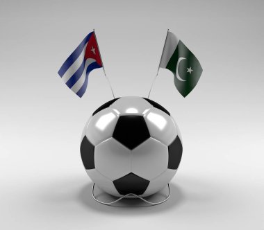Küba - Pakistan Futbol Bayrakları, Beyaz Arkaplan - 3D Render