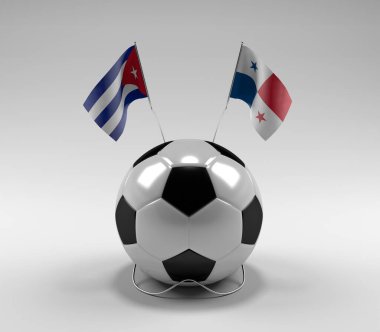 Küba - Panama Futbol Bayrakları, Beyaz Arkaplan - 3D Render