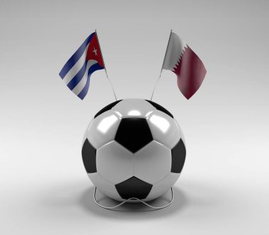 Küba - Katar Futbol Bayrakları, Beyaz Arkaplan - 3D Render