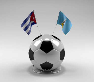 Küba - Saint-Lucia Futbol Bayrakları, Beyaz Arkaplan - 3D Render