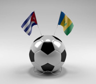 Küba - Saint-Vincent-and the-Grenadines Futbol Bayrakları, Beyaz Arkaplan - 3D Render